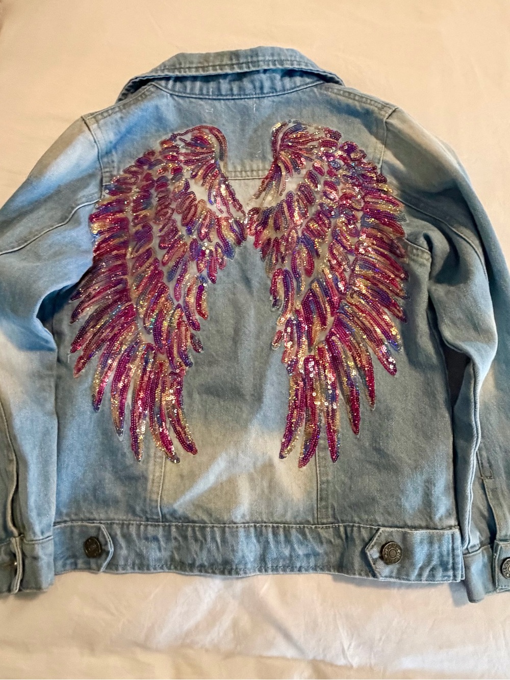 Lola & the boys Sequin Angel Wing Denim Jacket - Pink & Purple